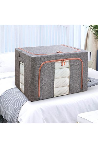 Flippy Foldable Storage Box, 100 L, Textile, 60x42x40 Cm, Metal Frame, Gray Plastic Base Support
