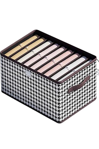 Flippy Storage Box, For Clothes, Underwear, Textiles, 9 Compartments, 44x30x20 Cm, Black and White