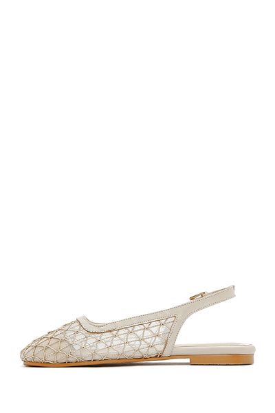 Derimod Women's Beige Open Back Patterned Ballerinas 25Sfd18146F