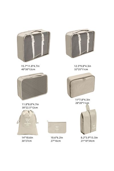 Flippy Set of 7 Flippy Travel Bags, Compressible, 7 Sizes, Waterproof, Foldable, Beige