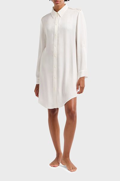 Emporio Armani Relaxed Fit Logo Lace Detailed Short Shirt Dress Shirt Dress Ew 000568   Af1