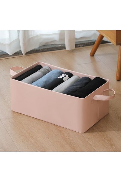 Flippy Flippy Basket Storage Box, Eco-Leather, Foldable, 47x28x20 cm, 26L, Metal Frame, Pink