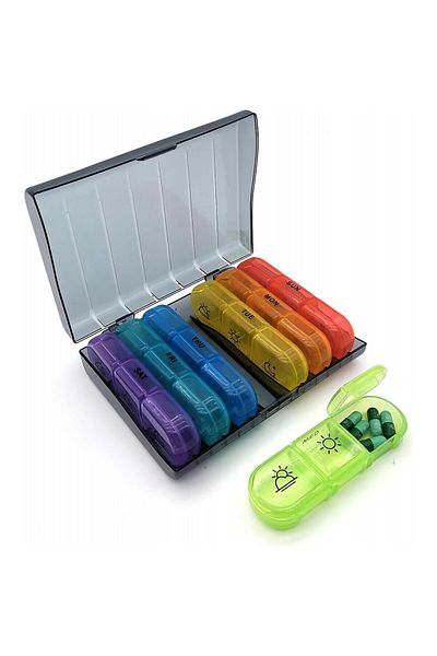 Flippy Flippy Medicine Storage Box, 7 Days, 21 Compartments, Removable Containers, Transparent