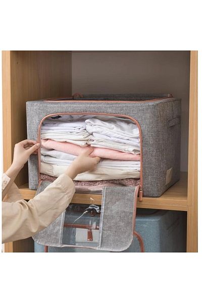 Flippy Foldable Storage Box, , 66 L, Textile, 50x40x33 Cm, Metal Frame, Gray Plastic Base Support