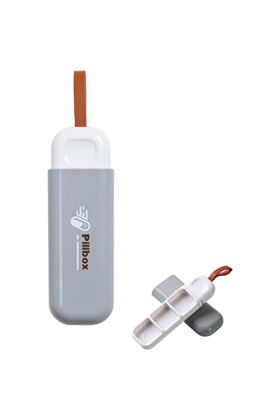 Flippy Medicine Storage Box, Flippy, 3 Compartments, Keychain Type, Plastic, Gray, 10.7x3.6x1.6 cm