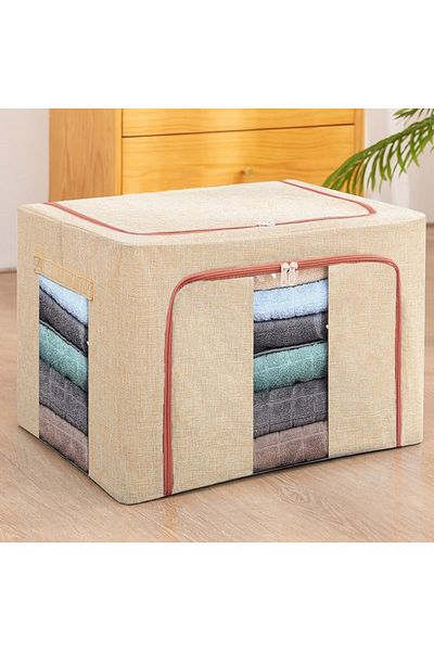 Flippy Storage Box 66 L, 50x40x33 cm, 2 Windows Metal Frame, Stable Plastic Base Support, Beige