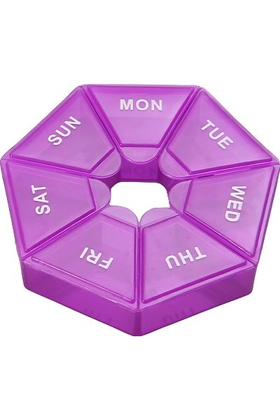 Flippy Medicine box with days of the week, Flippy, Plastic, 7 compartments, Purple