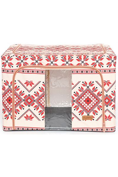 Flippy Flippy Foldable Storage Box, 100L, Window, 2 Doors, Metal Frame, Pattern 2 Traditional