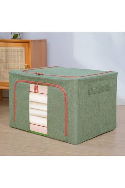 Flippy Storage Box 66 L, Made of Cotton 50x40x33 Cm, Metal Frame, Stable Green Plastic Base Support