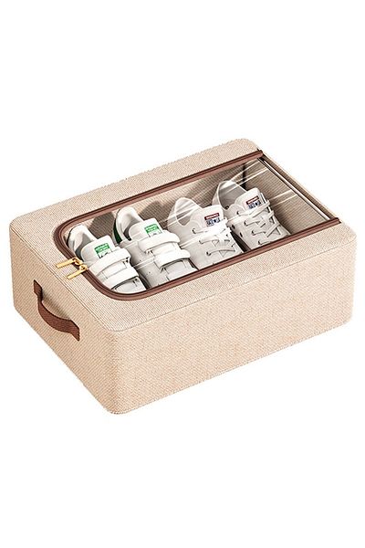 Flippy Storage Box With Metal Frame, For Shoes, Clothes, Side Handles, 40 X 30 X 15 Cm Beige