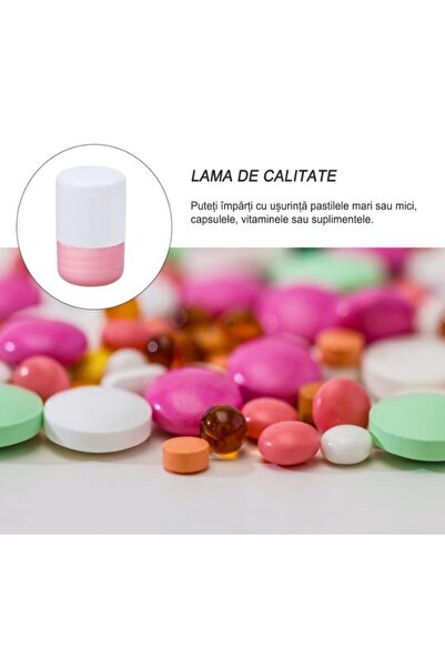 Flippy 4-in-1 Multifunctional Pill Box with Cup, Cutter, Grinder and Storage, White/Pink, 8.7x6.2x4.