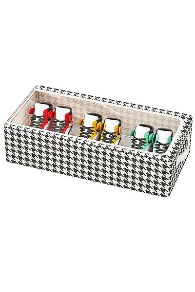 Flippy Storage Box With Metal Frame For Clothes Lingerie Side Handles, 40x30x15cm Black White