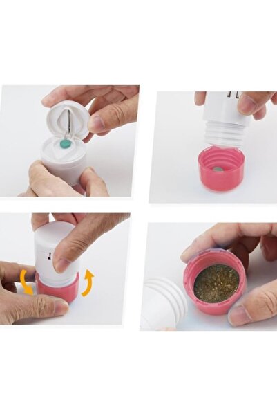 Flippy 4-in-1 Multifunctional Pill Box with Cup, Cutter, Grinder and Storage, White/Pink, 8.7x6.2x4.