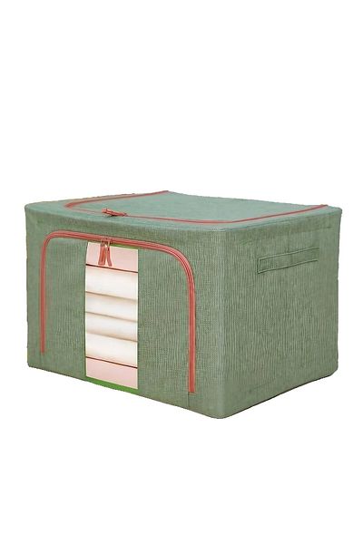Flippy Storage Box 66 L, Made of Cotton 50x40x33 Cm, Metal Frame, Stable Green Plastic Base Support