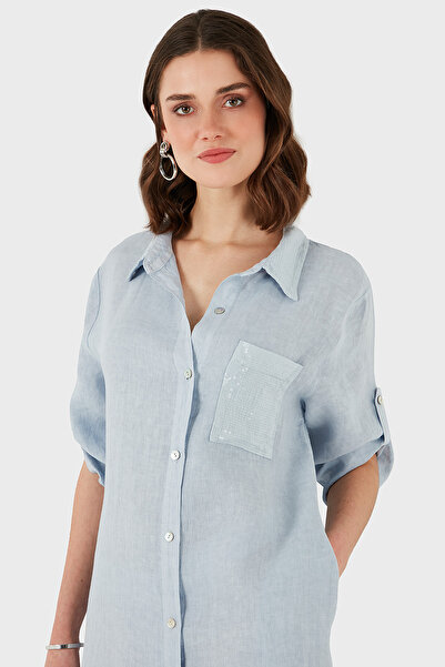 Via Dante Регулярний крій Truvakar Kol Midi Keten Elbise ELBİSE 6689690