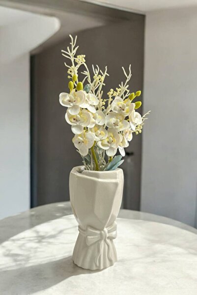 Paradise Work Iskandinav Büyük Buket Vazo Çiçeklik Dekoratif Fiyonklu Vazo 20x10x10cm