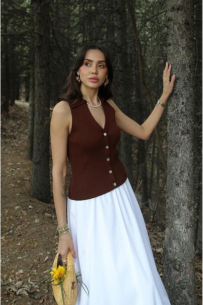 Havoş Brown Davino Polo Neck Knitwear Vest