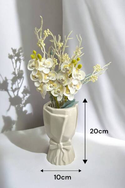 Paradise Work Iskandinav Büyük Buket Vazo Çiçeklik Dekoratif Fiyonklu Vazo 20x10x10cm