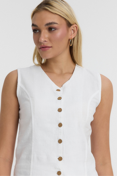 TCT TEKSTİL Linen Vienna Vest - Full Button - 1590
