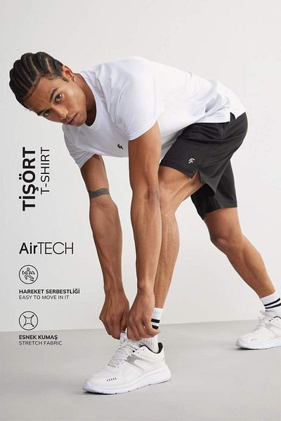 DeFacto New Season Defactofit Quick Dry Slim Fit Tight Fit Crew Neck Printed Sportsman