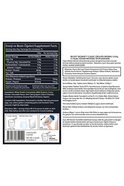 Bigjoy Sports Big Whey Classic Çikolata Aromalı Protein Tozu 24478gr 72 Servis Whey Protein - Shaker Hediyeli