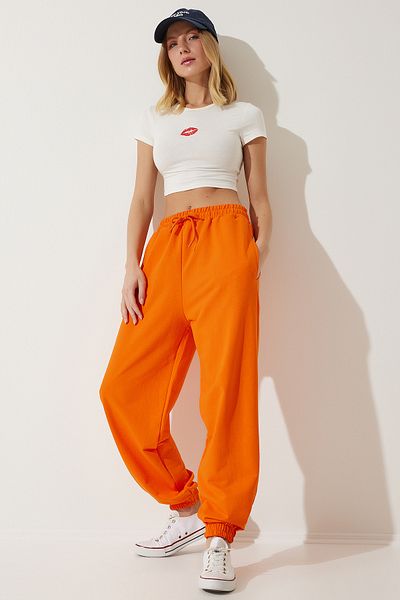 Happiness İstanbul Orangefarbene Baggy-Jogginghose für Damen AP00158