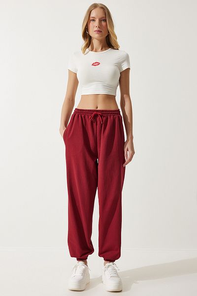 Happiness İstanbul Women's Burgundy Baggy Jogging Sweatpants AP00158