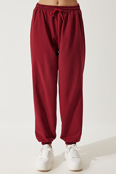 Happiness İstanbul Γυναικείο μπορντό φαρδύ παντελόνι φόρμας AP00158