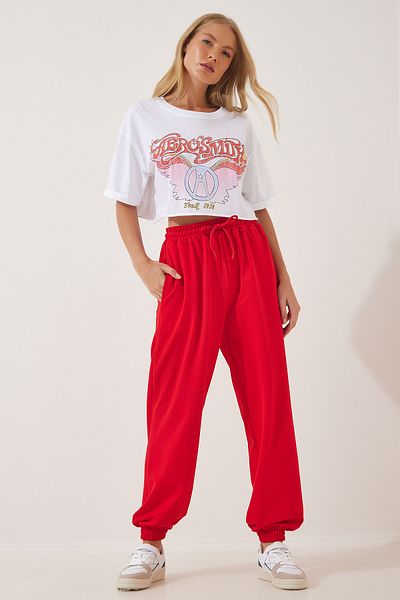 Happiness İstanbul Women's Red Loose Jogging Sweatpants AP00158