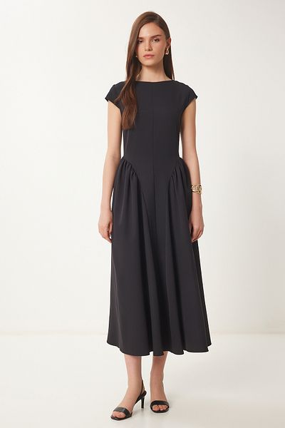 Happiness İstanbul Rochie midi neagră de damă UB00359
