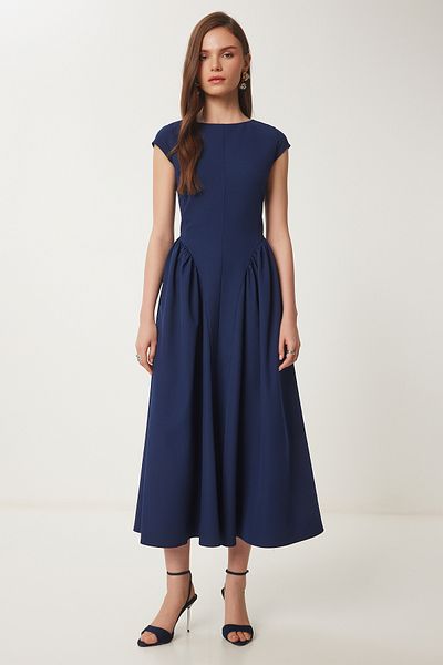 Happiness İstanbul Rochie Midi Poplin Albastru Marin pentru Femei UB00359