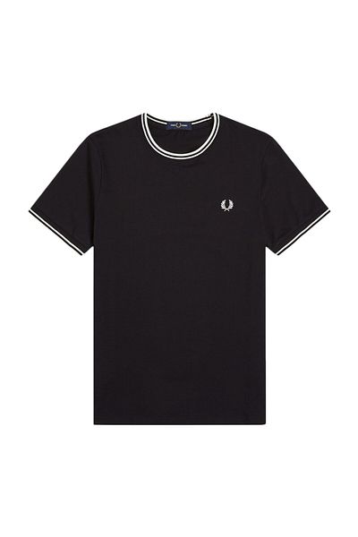 Fred Perry T-SHIRT, FÜR HERREN, RUNDHalsausschnitt, KURZE ÄRMEL, ZWEIFARBIG, BESTICKTES LOGO
