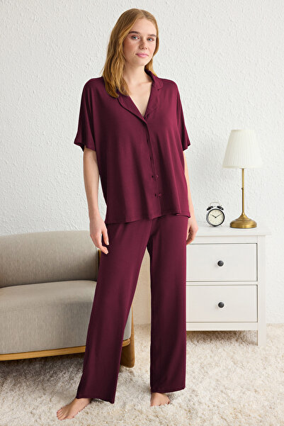 Trendyol Collection Dark Cherry Comfortable Molded Viscose Maternity Pajama Set