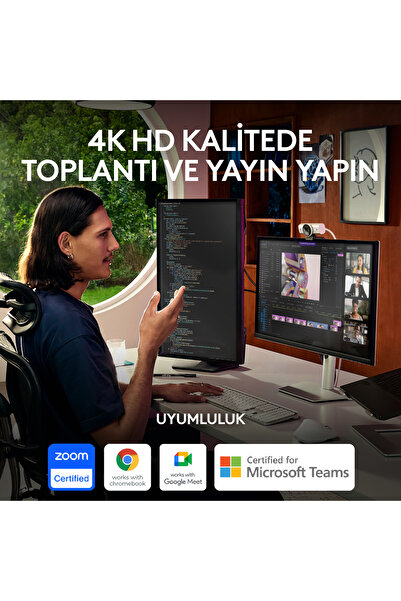 logitech MX BRIO Ultra HD 4K Gizlilik Kapaklı ve Mikrofonlu Yayın Web Kamerası - Açık Gri