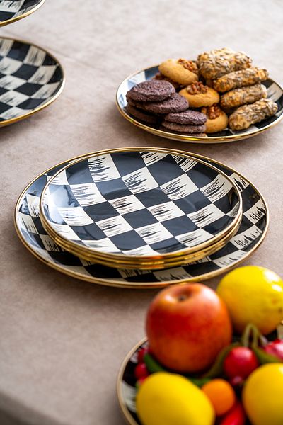 ACAR Qualita King Enamel 7 Piece Cake Serving and Presentation Set Checkers Decor - XAP-05762