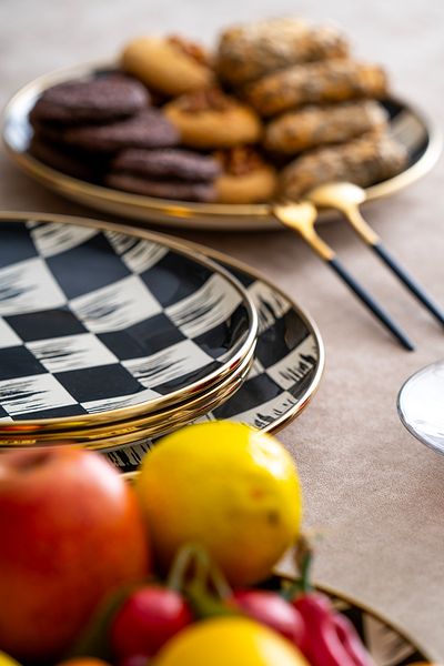 ACAR Qualita King Enamel 7 Piece Cake Serving and Presentation Set Checkers Decor - XAP-05762