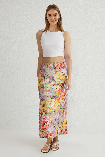 Trendyol Collection Πολύχρωμη υφαντή φούστα με μεγάλο λουλούδι Fish Cut Maxi Length TWOSS25ET00015