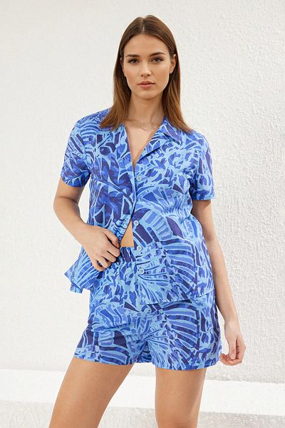 Trendyol Collection Blue Patterned Woven Bottom-Top Suit Twoss25Au00016