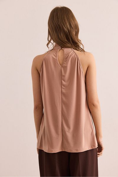 Olalook Women's Camel Collar Buttoned Halter Neck Flowy Blouse Blz- 19002673