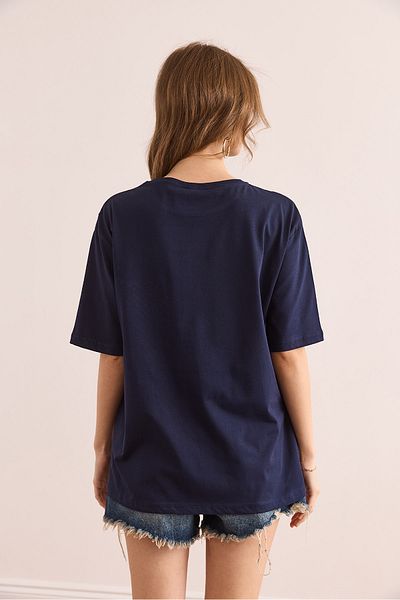 Olalook Μπλουζάκι Navy Blue Garnished - Γυναικείο TSH- 19000768