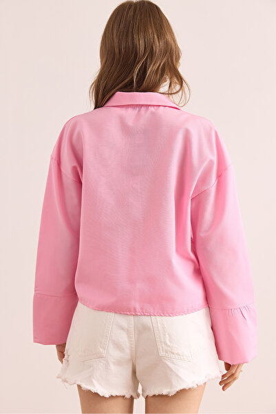 Olalook Γυναικείο πουκάμισο Candy Pink Crop με αξεσουάρ και κρυφές πατιλέτες GML- 19001314