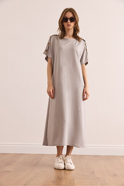 Olalook Дамска сива струяща се рокля с копчета на раменете ELB-19002370