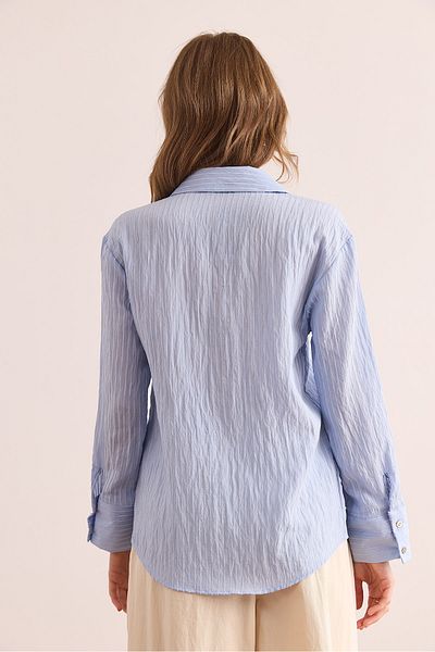 Olalook Babyblaues, transparentes, detailliertes, stilvolles, gewebtes Hemd für Damen GML- 19001312