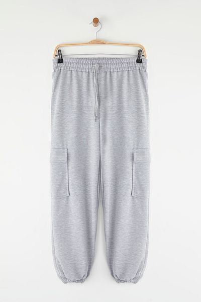 Edit by Trendyol Flexible Grey Melange Basic Jogger Sweatpants - Cargo Pocket, Skinny Leg TEDAW25EA00001
