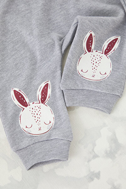 TRENDYOLKIDS Γκρι μελανζ κοριτσάκι με στάμπα πλεκτό κολάν/φούτερ TKDSS25TA00018