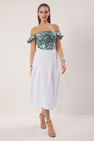 Trendyol Collection Зелено многоцветно елече с подплата с детайлен флорален принт, тъкано бюстие от поплин Tprss23Bs00063