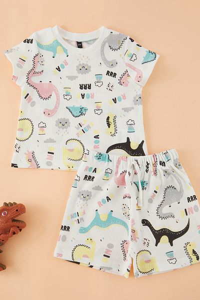 TRENDYOLKIDS Baby Boy Ecru 100% Baumwolle Tier gedruckt gestrickt Bottom-Top Anzug