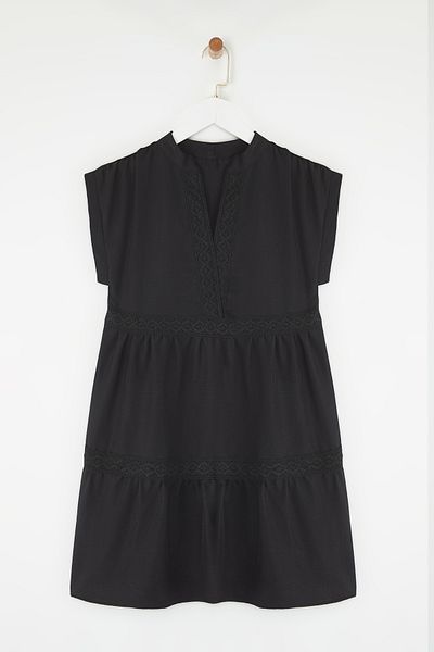 Edit by Trendyol Black Lace Ribbon Detail Skirt Waist Opening Dress Tedss25El00013