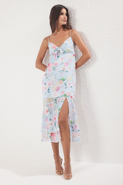 Trendyol Collection Világoskék virágos maxi szőtt ruha TWOSS25EL00658