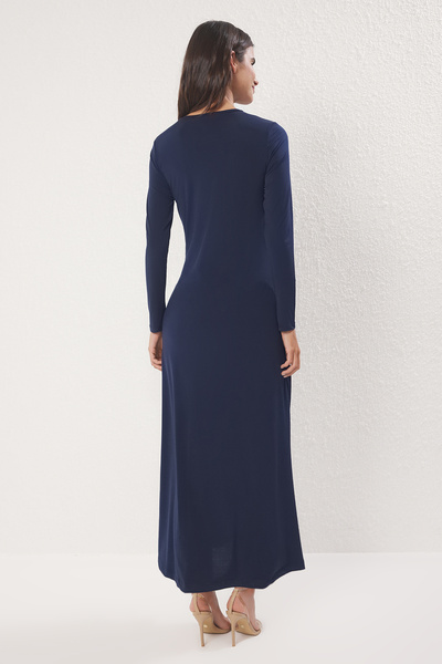 Trendyol Modest Námořnické modré šněrovací detailní elastické pletené šaty TCTSS25EB00144